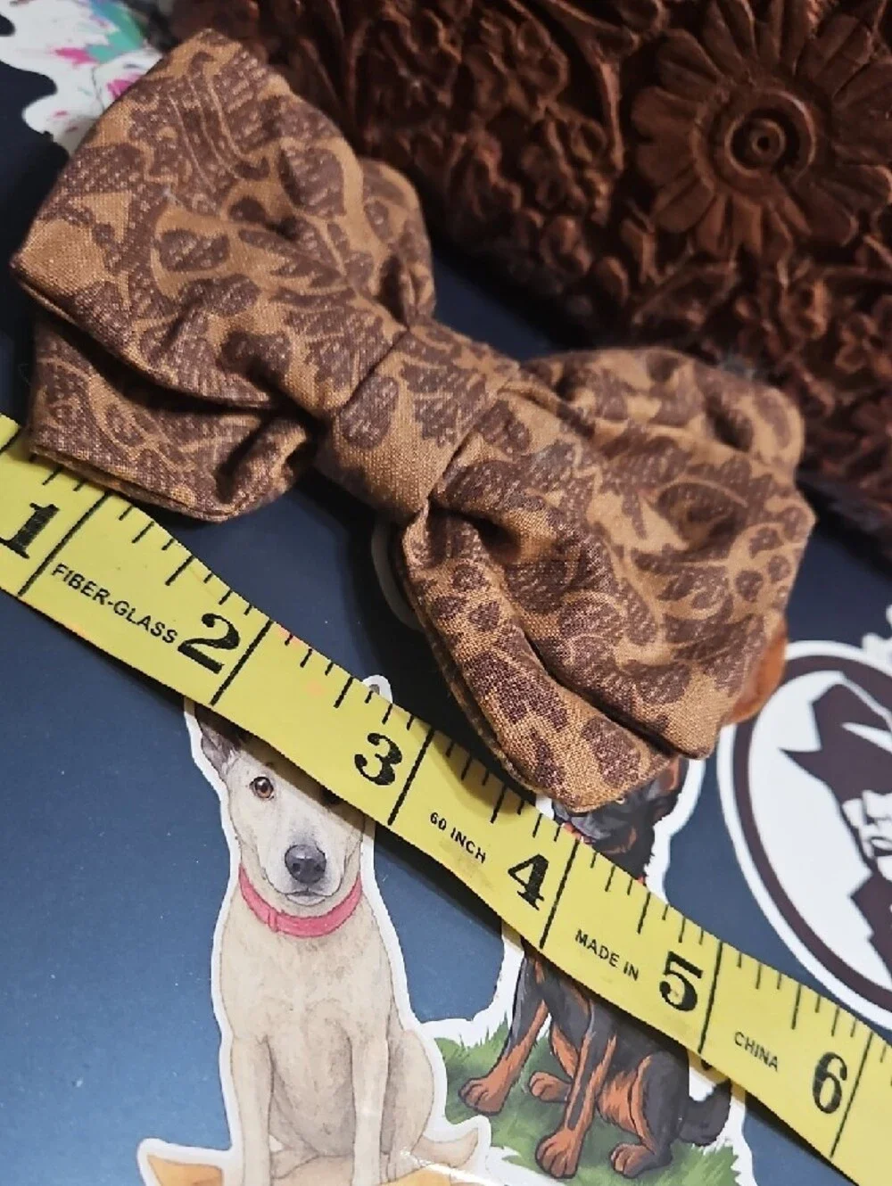 Handmade Brown Paisley Pet Collar Bow Tie Accessory NEW